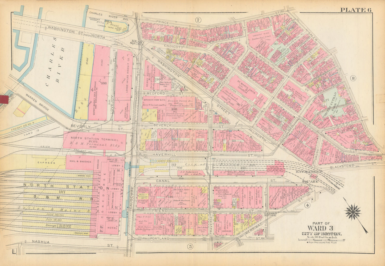 Boston #6 West End, North Station/North End. Bullfinch Triangle BROMLEY 1928 map